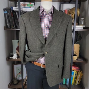 VTG Club House Men's Flannel Sport Coat Blazer Two Button Green Brown Size 42R - Picture 1 of 16