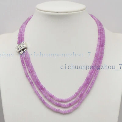 Colar de contas Rondelle roxas naturais facetadas 2x4mm 3 fileiras 17-19"" - Imagem 1 de 4