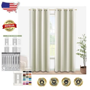 "Cortinas oscurecedoras de habitación beige crema, 92"" de largo para salas de estar modernas" - Imagen 1 de 9
