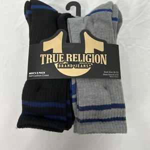 8 PAIRS True Religion Black White Crew Sports SOCKS adult US 8-12.5 - Picture 1 of 9