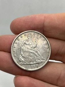 1859 O seduto Liberty mezzo dollaro 50c grado migliore sembra XF+/AU! Tipo raro** - Foto 1 di 7