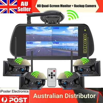 Solar Magnetic Wireless 4x 1080P Rearview Camera Kit + 7" Monitor DVR RV Truck - Image 1 of 4