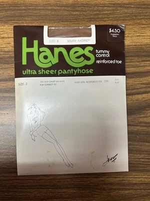 Meia-calça vintage Hanes ultra transparente 950 - Pacífico Sul tamanho B salto nu NOS - Imagem 1 de 3