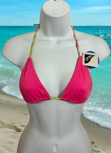 Akua Blue Pink Triangle Bikini Top Sz Small Back Ties Swim Top Swimwear New - Picture 1 of 6