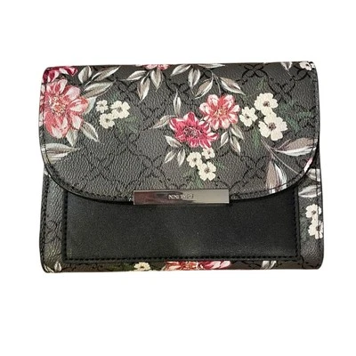 Nine West Jet Black Floral Crossbody Clutch Convertible Purse New - Image 1 of 4
