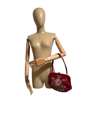 Vtg Moschino Red Leather Cross Stitch Bag - Image 1 of 4
