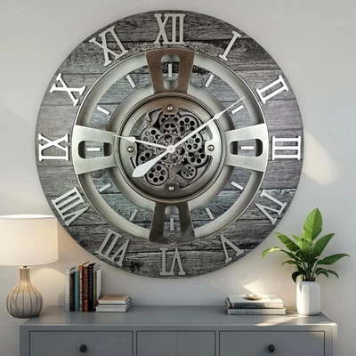 The Gears Clock ENGLAND LINE WALL CLOCK ROUND 36 INCH CARBON GREY - Image 1 of 4