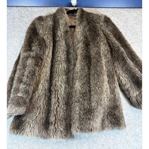 VINTAGE 60s Coat Jacket Womens Large Brown Lined Faux Fur 70s Winter Outdoor - Picture 1 of 6