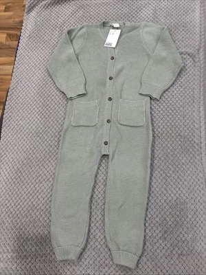 H&M Sage Green Unisex Romper Age 3-4 Years BNWT Winter Cotton - Image 1 of 4