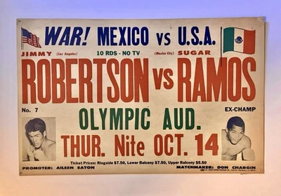 BOXING POSTER SUGAR RAMOS VS JIMMY ROBERTSON ON SITE POSTER 14”x 22 - Image 1 of 4