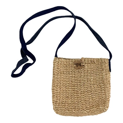 Vtg Tommy Hilfiger 90s Y2K Denim Woven Straw Basket Handbag Bag Purse Mini Tote  - Image 1 of 4