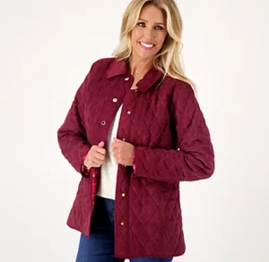 Isaac Mizrahi Faux Suede Quilted Barn Jacket Lining Spiced Wine XXS A517691 - Picture 1 of 5