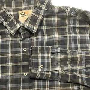 511 Tactical Mens Large Metal Snap Button Long Sleeve Black Plaid Cotton Shirt - Picture 1 of 8