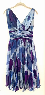 Vintage 50's  Blue Silk Chiffon  Floral Party Prom  dress - Image 1 of 4