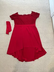 Lany Red XXL Lace Off Shoulder Formal Party Dress High Low Belt Short Sleeve - Picture 1 of 8