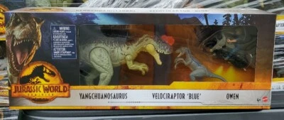 Paquete de 3 juguetes Mattel Jurassic World: Dominion: Owen & Blue Velociraptor Foto 1 de 4