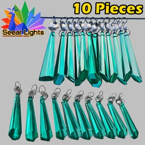 10 Icicle Turquoise Chandelier Glass Crystals Droplets Light Lamp Parts Art Deco - Picture 1 of 13