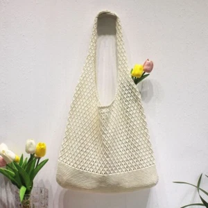 Woven's Fashion Crochet Handbag Summer Beach Tote Bag Shopping Straw Bag - Beige - Picture 1 of 8