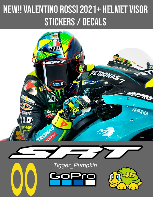 Visor Decals Stickers for / fits Rossi Helmet NEW 2021 Season SRT (5 Stickers) - Image 1 of 1