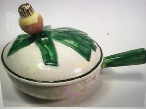 Antique Early Villeroy& Boch Majolica "Spring Onion/Leek"Lidded Handled Bowl - Picture 1 of 12