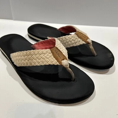 LL Bean Women's 11 Ivory Woven Canvas Thong Flip Flops Sandals Summer Shoes - Image 1 of 4
