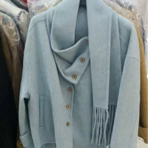 Women Double Side Wool Detachable Scarf Collar Design Short Coat Overcoat Button - Picture 1 of 27