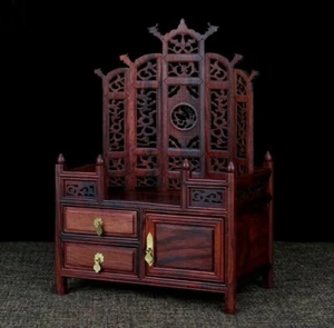 Chinese Rosewood Carved Miniature Display Cabinet Altar Model Decor - Picture 1 of 5