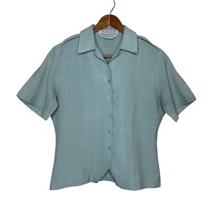 Vintage Calif Fashions Button Front Blouse Collar Pale Green Wool Poly Blend Med - Picture 1 of 7