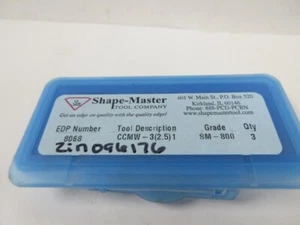 SHAPE MASTER TOOL CO 12382, INSERT SIZE 3/8", CCMW-3(2.5)1 SM-800 #8068 LOT OF 3 - Picture 1 of 4