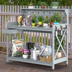 TAUS Potting Bench Table Outdoor Garden Workstation Table with Drawer & Rack - Picture 1 of 5