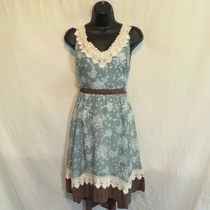 H-158 Anthropologie Ryu Green & White Floral Lace Trim MIDI Summer Dress Size L - Picture 1 of 15
