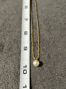 Women's Vintage 8.2mm Real Pearl Charm On Gold Tone Chain 16" - 18" Necklace - Picture 1 of 4