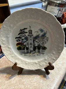 Historic St. George’s Church Hempstead N.Y. Hand Colored Porcelain Plate - Picture 1 of 3