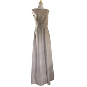 Tahari Dress Womens Medium Silver Shimmer Gown Beaded Evening Maxi Formal - Picture 1 of 16