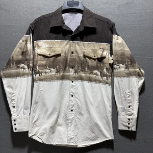 Panhandle Slim Pearl Snap Button Western Horses Cowboy Shirt Size Medium - Picture 1 of 7