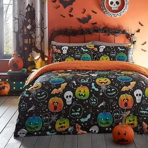 Bedlam - Halloween Kürbis & Totenköpfe Bettbezug - Einzelbettwäsche Größe (140 x - Bild 1 von 1