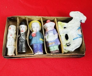 Vtg Japan Bisque Porcelain Nodder Figurines Lot 5 Hand Painted Miniature Retro - Picture 1 of 8