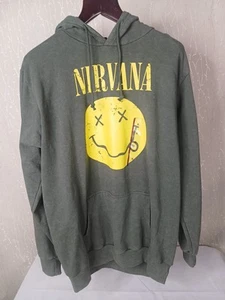 Nirvana Hoodie Sweatshirt Smiley Face Sz XL Green Tagless - Picture 1 of 13