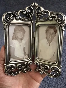 Vtg Brighton Jewelry Photo Frame Silver Swirl Double Picture Desktop Decor Rare - Picture 1 of 5