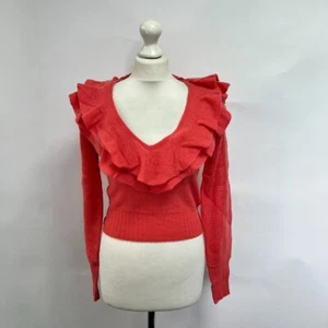 Free People Rhia Ruffle Cashmere Pullover. Coral Pink. XS. RRP £140 - Picture 1 of 4