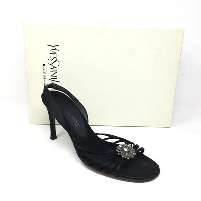 Sandalias para mujer Yves Saint Laurent con cordones talla 7 negras adornadas con gemas Foto 1 de 4
