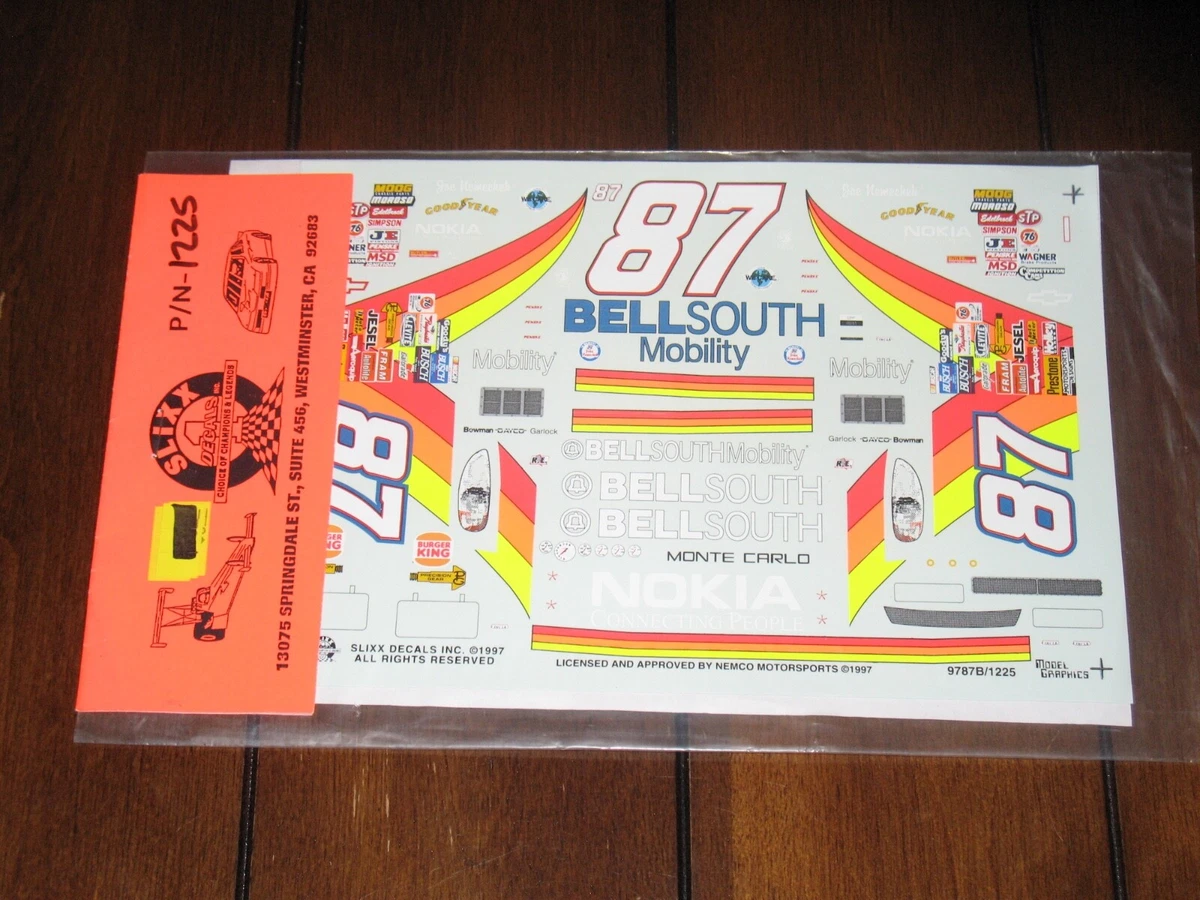 SLIXX WATERSLIDE DECALS 1/24 1:24 Vintage NASCAR #87 CHEVY BellSouth BELL SOUTH SLIXX WATERSLIDE DECALS 1/24 1:24 Vintage NASCAR #87 CHEVY BellSouth BELL SOUTH