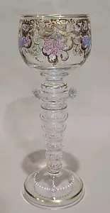 BOHEMIAN MOSER HP ENAMEL FLORAL &Gold HOCK Wine GOBLET C.1880-1900 GORGEOUS - Picture 1 of 7