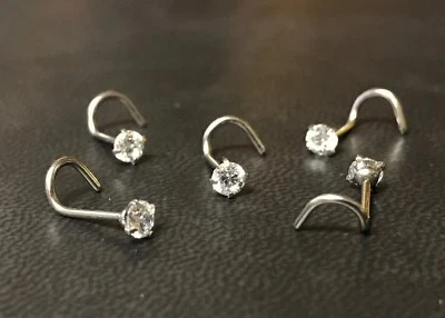 Juego de 5 piezas de anillos de tornillo de nariz de acero quirúrgico 316L de 3 mm con gema de circonita cúbica - 18 g o 20 g Foto 1 de 3