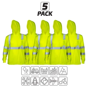 5 Camiseta Hi Vis Sudadera con Capucha ANSI Clase 3 Tipo R Reflectante Seguridad Manga Larga - Imagen 1 de 26