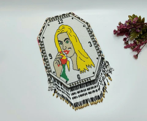 Vintage Glass Beaded Wall Clock, Handmade Prison Work Wall Art, Turkish Bead Art Cover