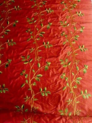 Lee Jofa Jargonelle Silk Embroidery Russet Red Foliage Upholst Fabric MSRP $176y - Image 1 of 4