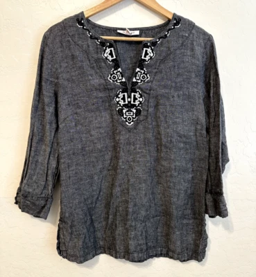 JM Collection Womans Linen Embroidered Top Size 14 Boho Artsy Lagenlook Western - Image 1 of 4