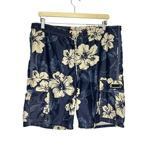 Old Navy Swim Cargo Board Shorts Size Medium Blue Mesh Lined Hawaiian Floral - Picture 1 of 14