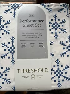 Set Fogli Stampati Soglia 400 Fili Performance Blu Avorio King NUOVO - Foto 1 di 6